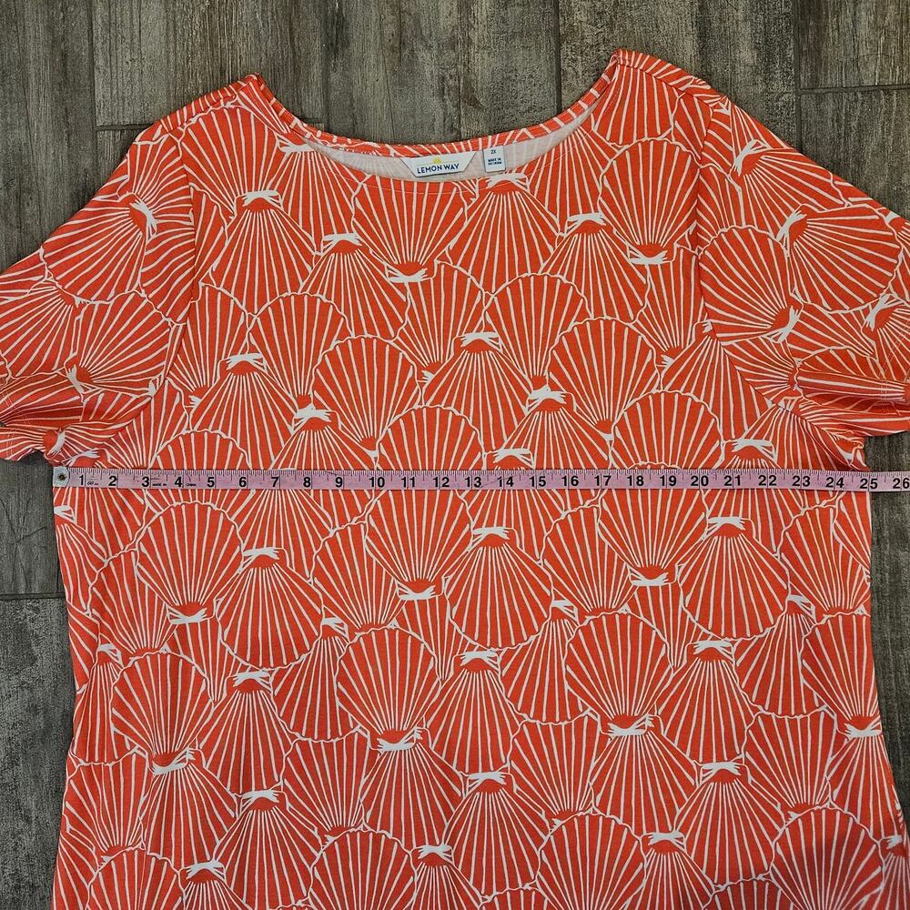 Lemon Way Dress Womens Size 2X Orange Clam Shell Print T-Shirt Short Sleeve - Picture 2 of 8